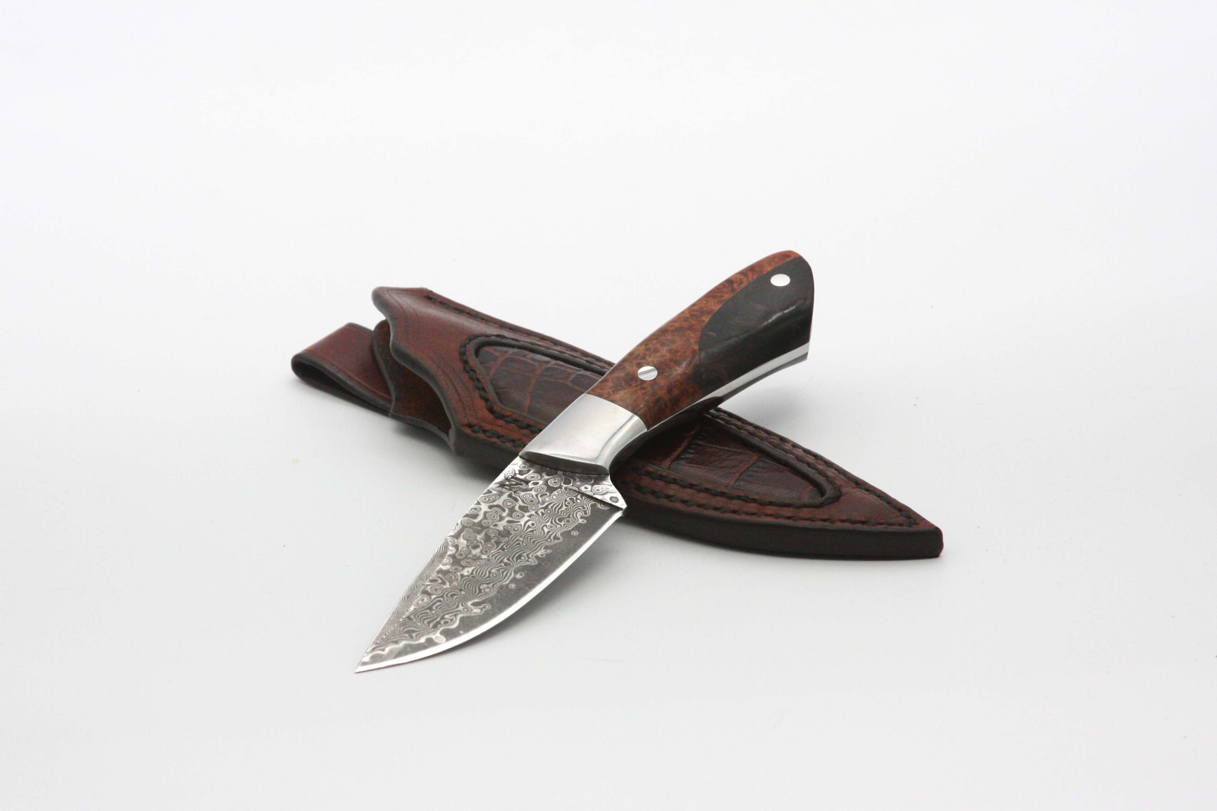 Damascus Amboyna & Willow Burl Hunter