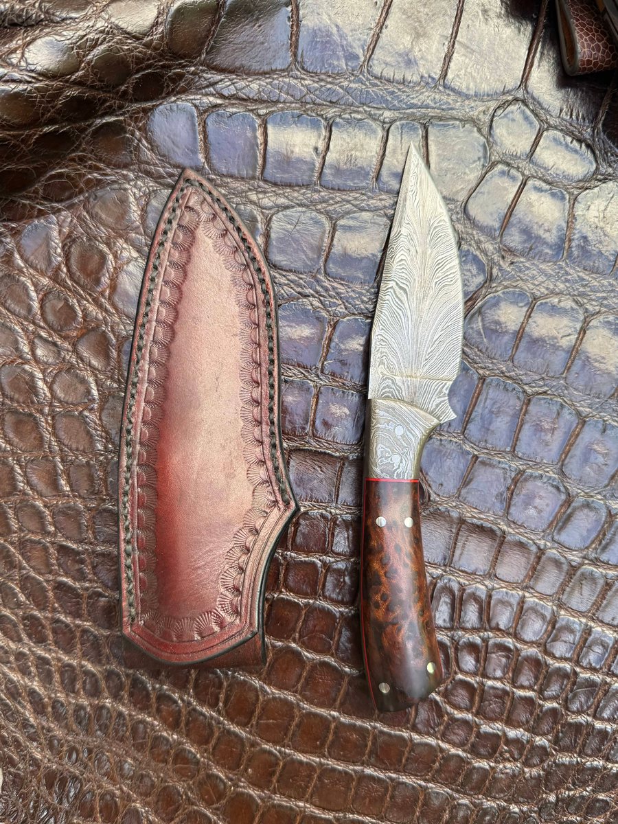 Redwood Feather Damascus Drop Point